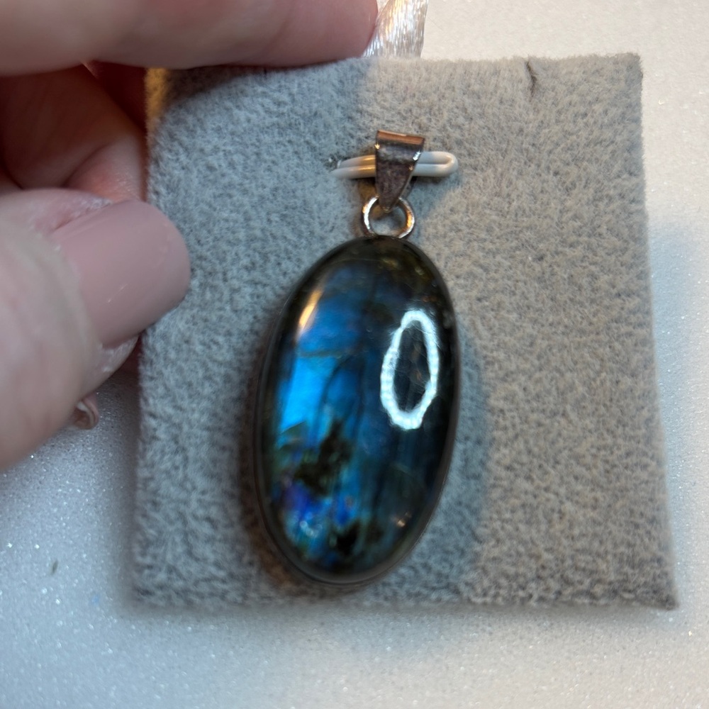 Blue fire labradorite and sterling silver pendant